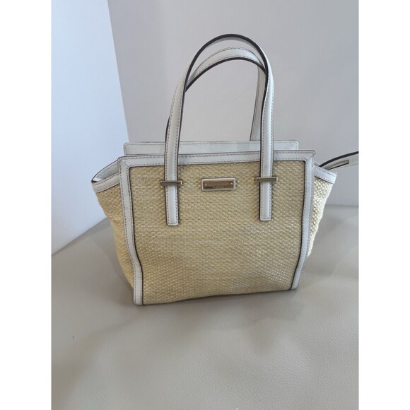 Kate Spade Cedar Street Straw Medium Tote Bag White Straps h - Picture 1 of 14